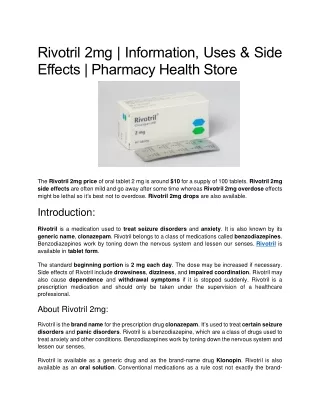 Rivotril 2mg - Everything you need to know - Pharmacy Health Store