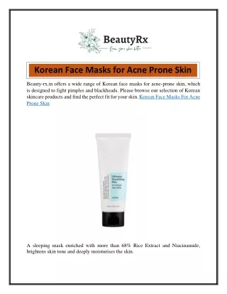Korean Face Masks for Acne Prone Skin  Beauty-rx.in