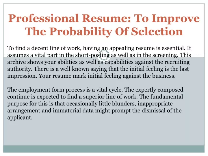 professional resume to improve the probability