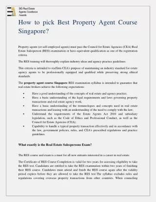How to pick Best Property Agent Course Singapore ?
