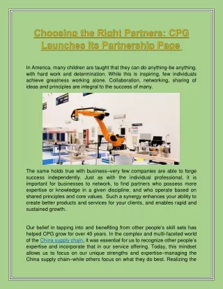 Choosing the Right Partners- CPG Launches Its Partnership Page 