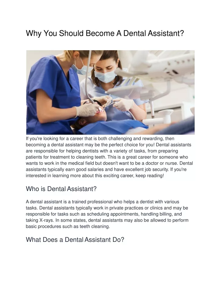 why you should become a dental assistant