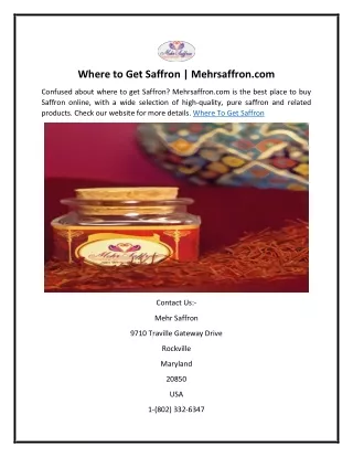 Where to Get Saffron | Mehrsaffron.com
