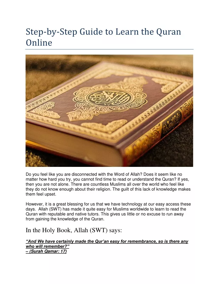 step by step guide to learn the quran online