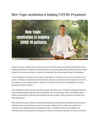 How Yogic meditation is helping COVID-19 patients