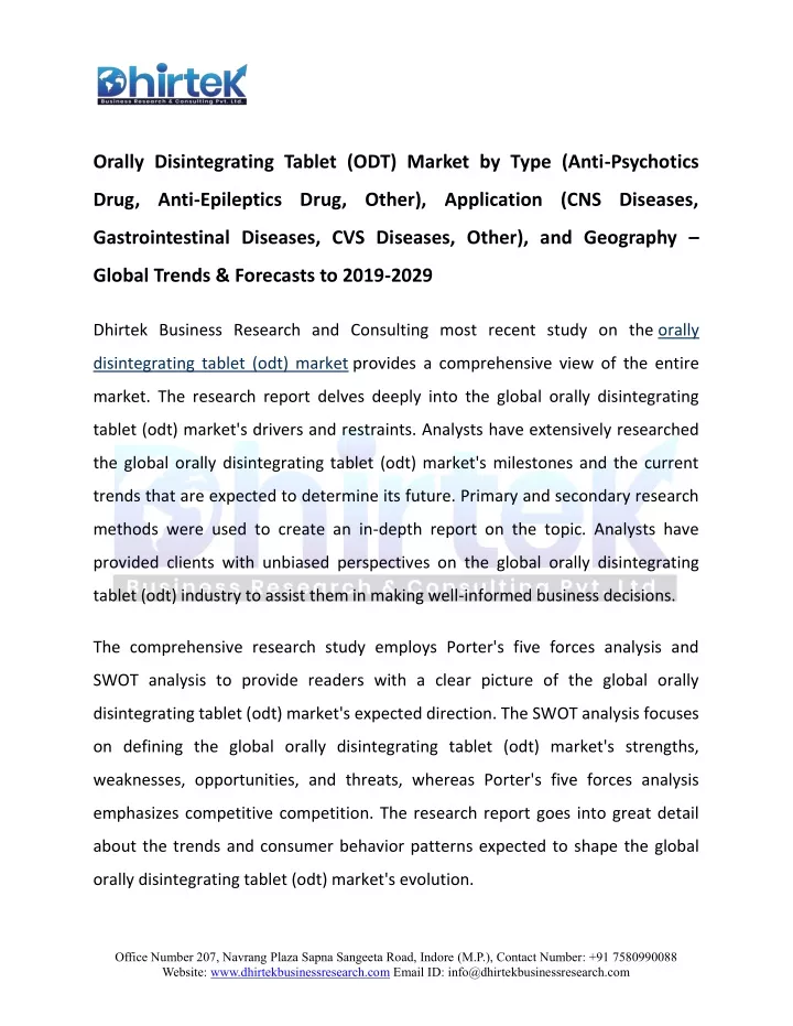 orally disintegrating tablet odt market by type