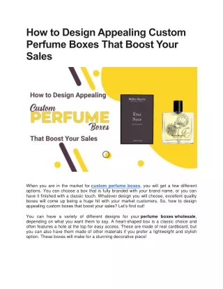 How to Design Appealing Custom Perfume Boxes That Boost Your Sales