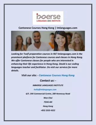Cantonese Courses Hong Kong  Imlanguages com