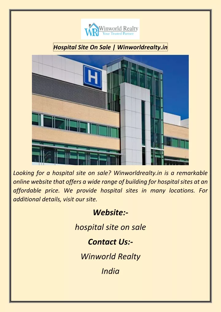 hospital site on sale winworldrealty in