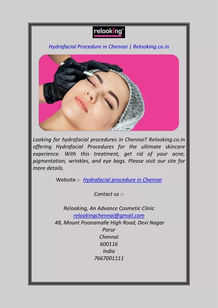 hydrafacial procedure in chennai relooking co in