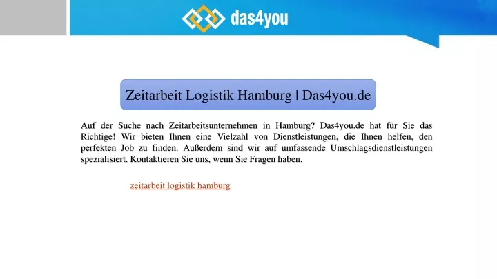 zeitarbeit logistik hamburg das4you de