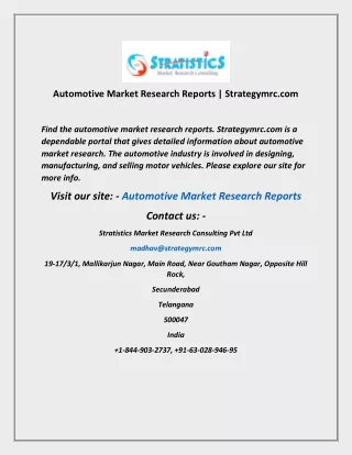 automotive market research reports strategymrc com