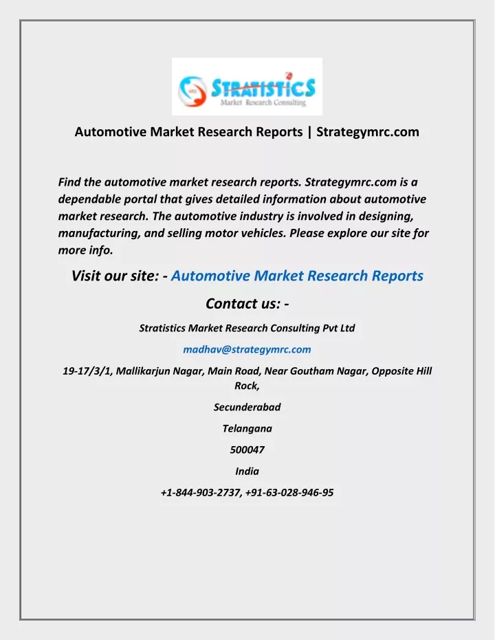 automotive market research reports strategymrc com