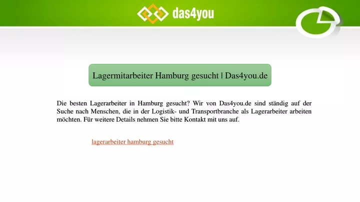 lagermitarbeiter hamburg gesucht das4you de