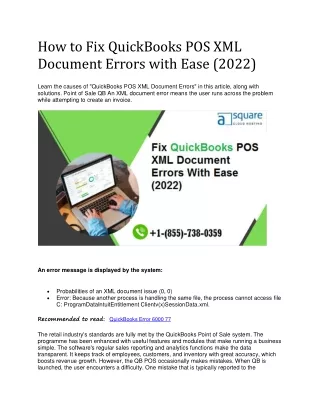 how to fix quickbooks pos xml document errors