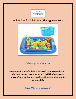 Online Toys for Kids in Usa | Thetoyground.com