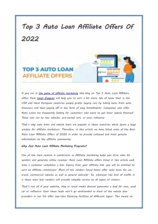 Top 3 Auto Loan Affiliate Offers Of 2022