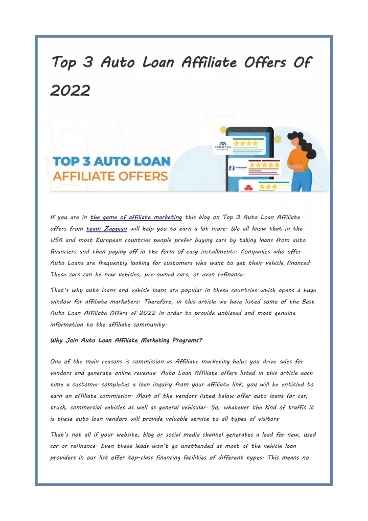 top 3 auto loan affiliate offers of 2022