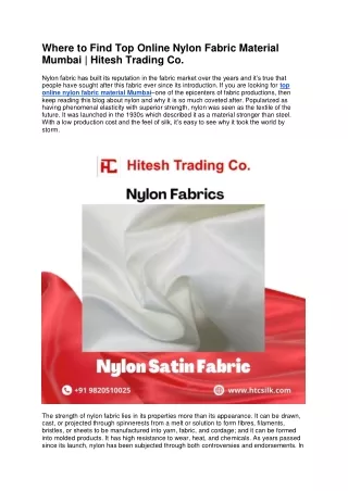 Where to Find Top Online Nylon Fabric Material Mumbai