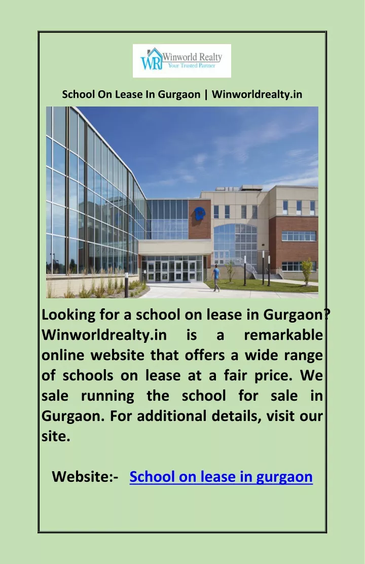 school on lease in gurgaon winworldrealty in