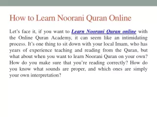 Benefits of Learn Noorani Quran Online