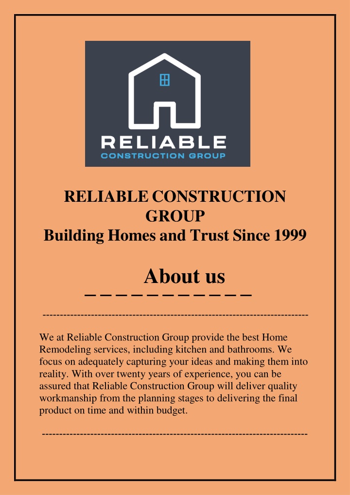 reliable construction group building homes