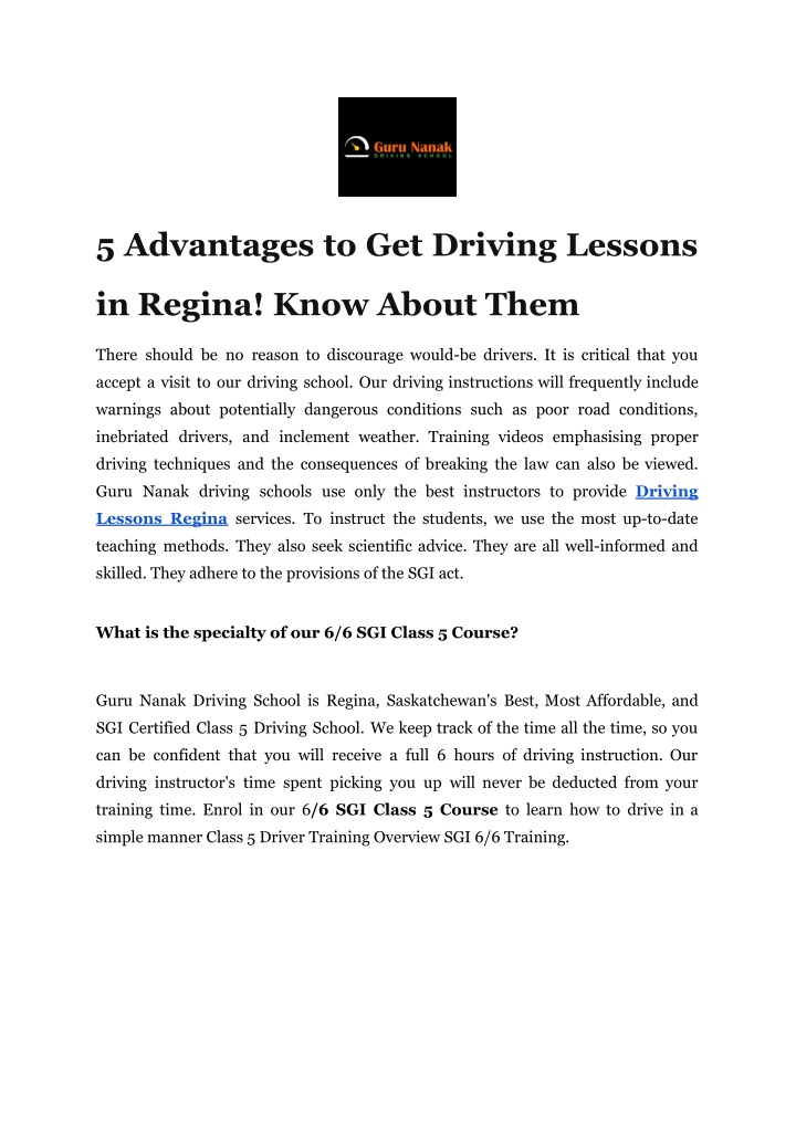 5 advantages to get driving lessons