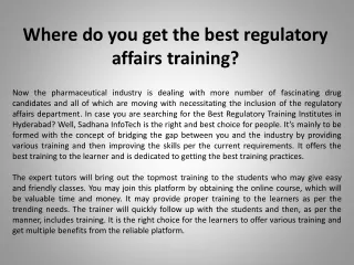 Where do you get the best regulatory affairs training?