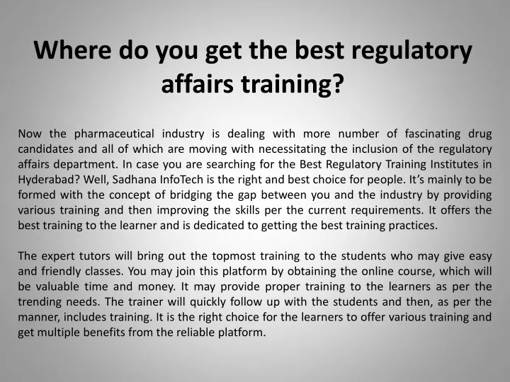 where do you get the best regulatory affairs