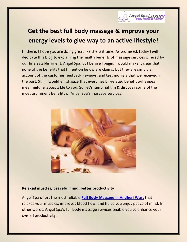 get the best full body massage improve your