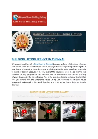 building lifting service in chennai