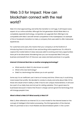 Web 3.0 for Impact_ How can blockchain connect with the real world_
