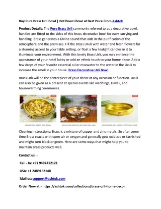 Buy Pure Brass Urli Bowl | Pot Pourri Bowl at Best Price - Ashtok