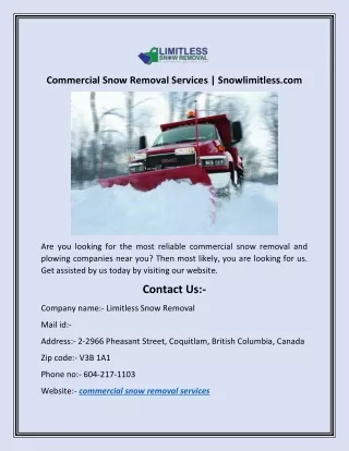 commercial snow removal services snowlimitless com