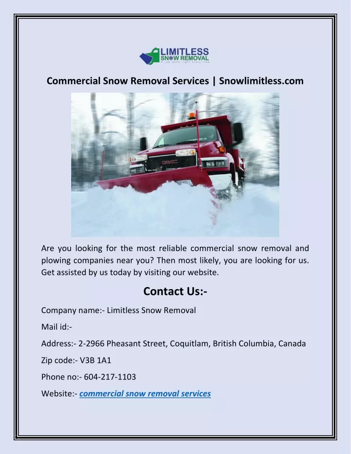 PPT Commercial Snow Removal Services Snowlimitless Com PowerPoint Presentation ID 11648479