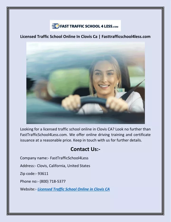 licensed traffic school online in clovis