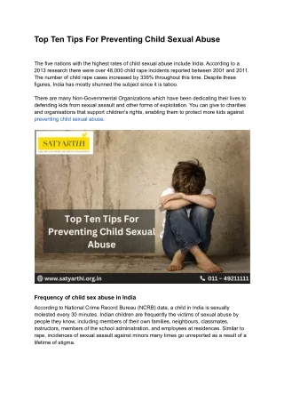 Top Ten Tips For Preventing Child Sexual Abuse