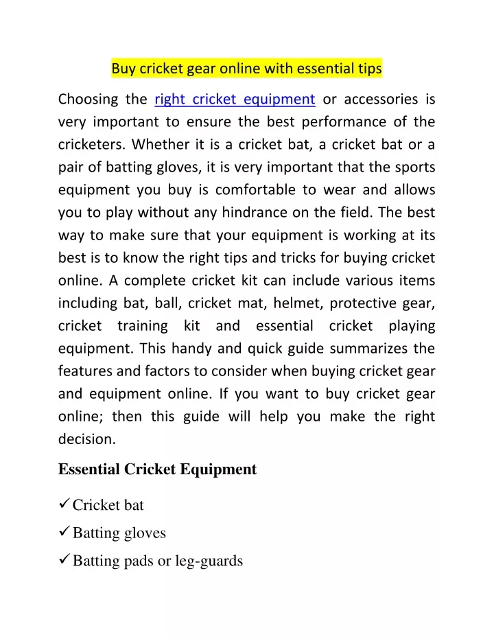 buy cricket gear online with essential tips