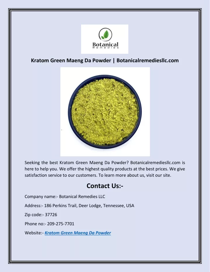 kratom green maeng da powder botanicalremediesllc