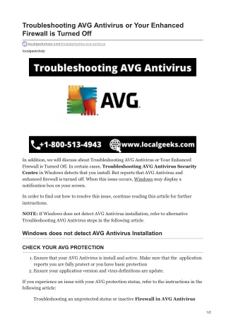 TroubleshootingAVG Antivirus or Your Enhanced Firewall is Turned Off