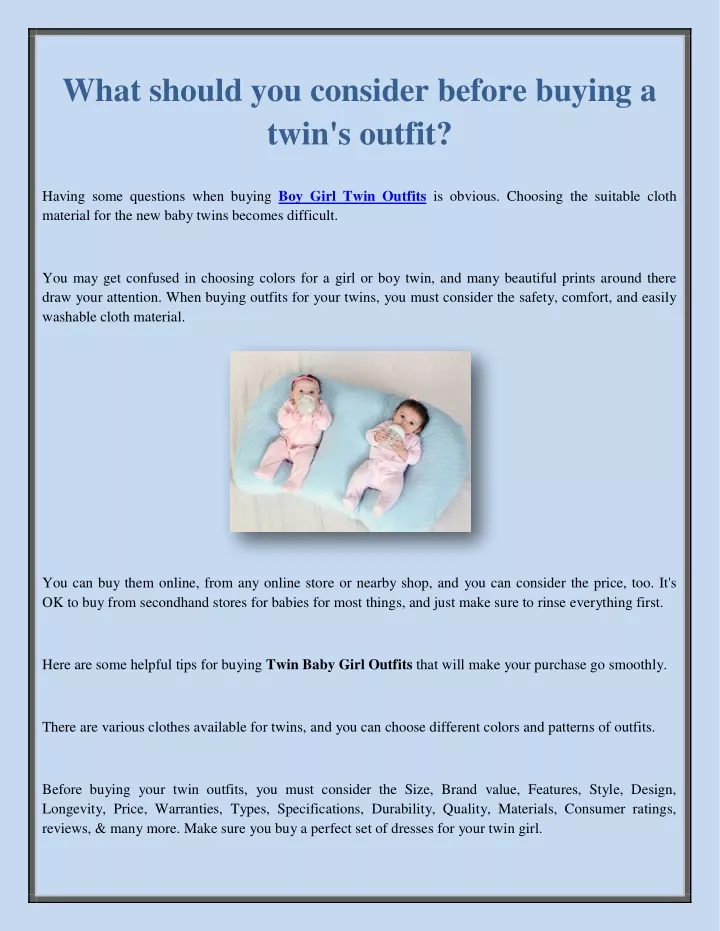 what should you consider before buying a twin