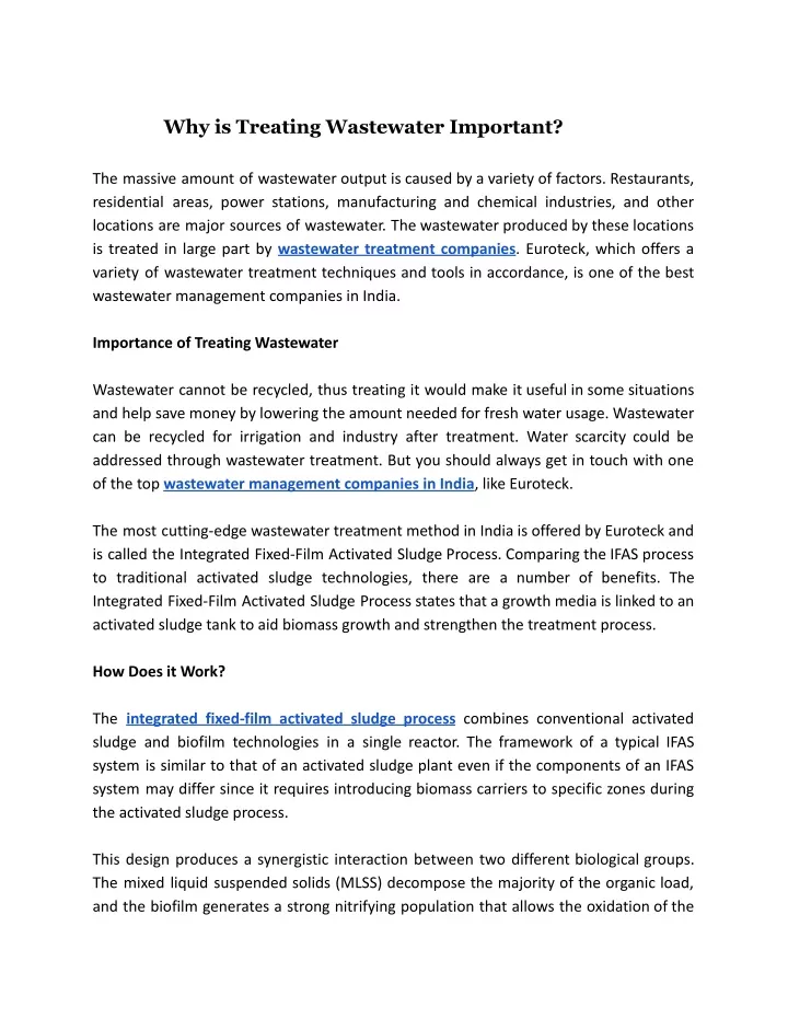 why is treating wastewater important