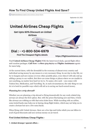 flightsassistance.com-How To Find Cheap United Flights And Save