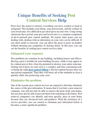 Unique benefits of seeking pest control services help