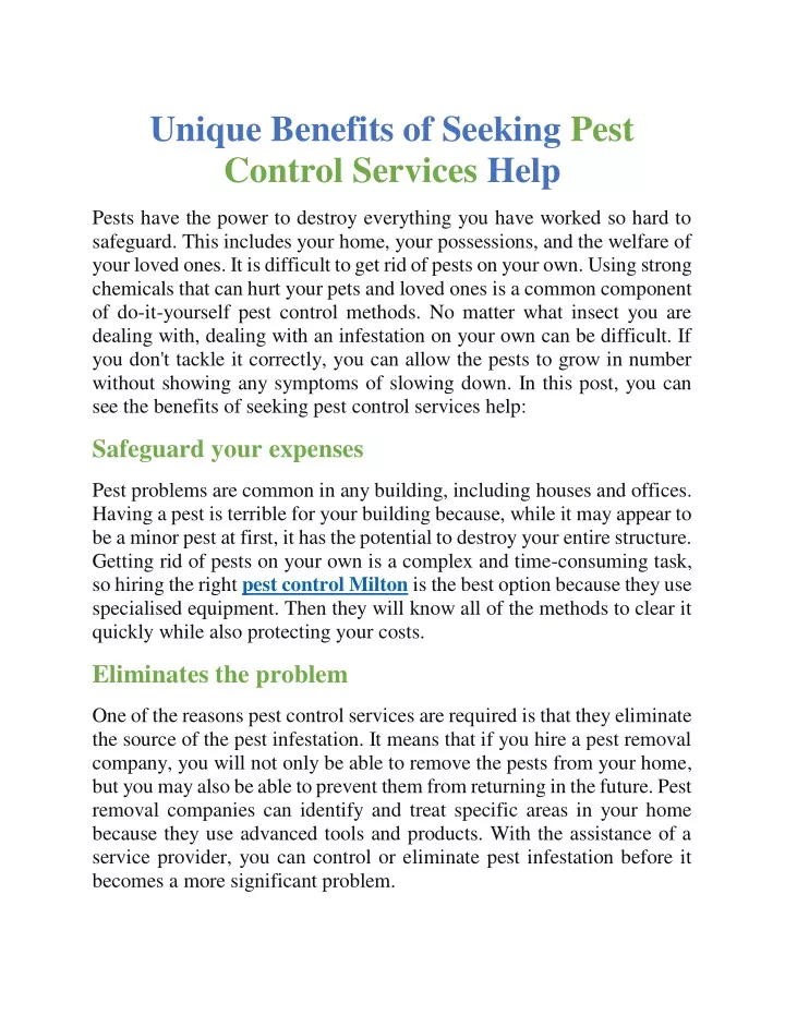 unique benefits of seeking pest control services