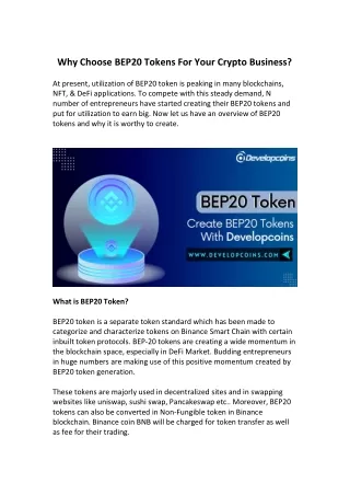 why choose bep20 tokens for your crypto business