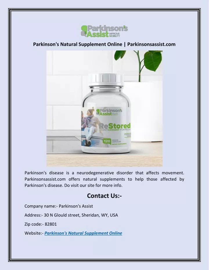 parkinson s natural supplement online