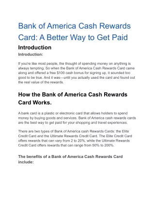 Bank of America Cash Rewards Card A Better Way to Get Paid