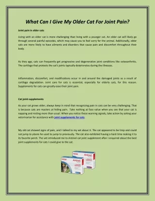 What Can I Give My Older Cat For Joint Pain