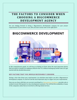 The Factors To consider When Choosing A BigCommerce Development Agency
